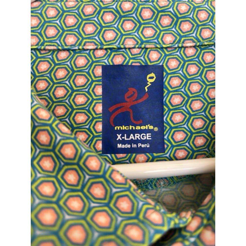 Michael’s Printed Pima Cotton Short Sleeve Performance Full Button Men’s XL Peru - Picture 6 of 9